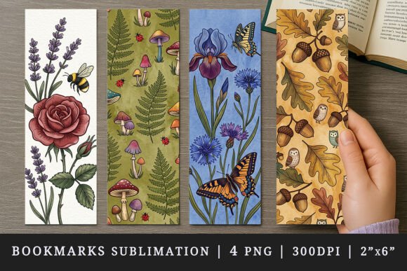 Vintage Botanical Bookmark Design Set