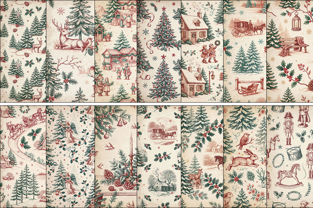 Vintage Christmas Digital Paper Pack