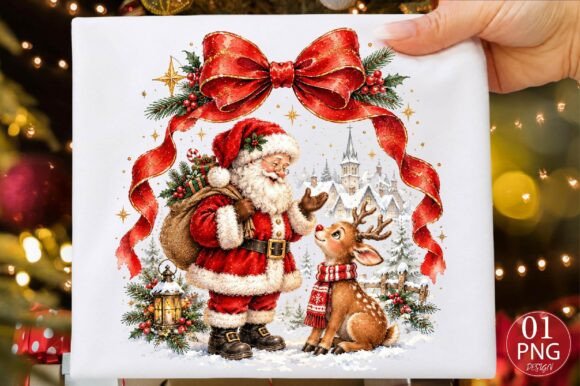 Vintage Christmas Santa Claus and Reinde