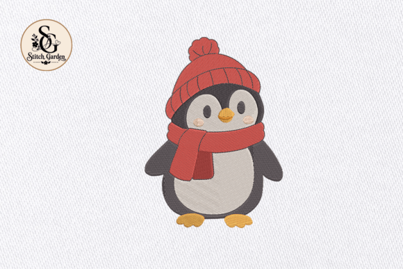 Warm Penguin Embroidery Design