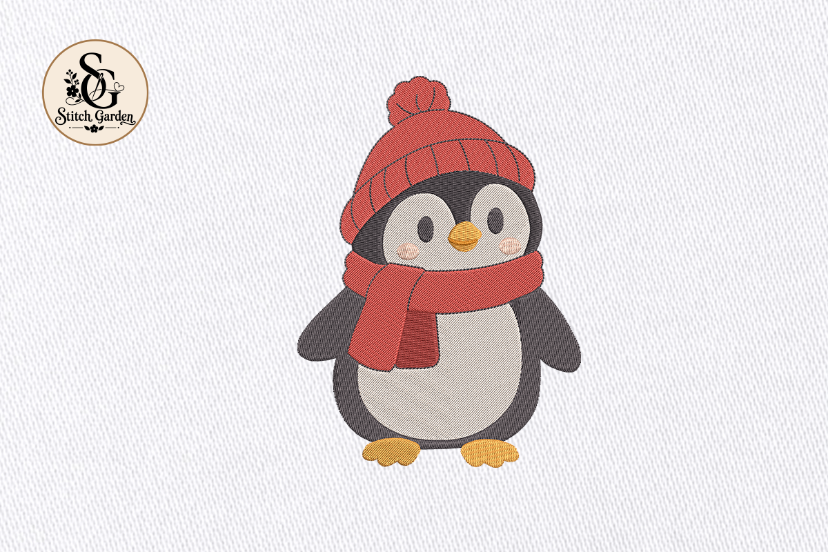 Warm Penguin Embroidery Design