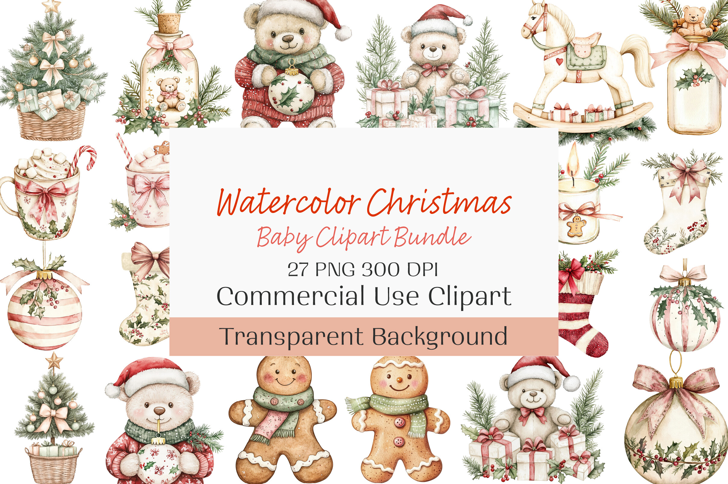 Watercolor Christmas Baby Clipart Bundle