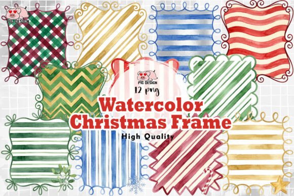 Watercolor Christmas Frame Clipart Graphic Illustrations By PIG.design