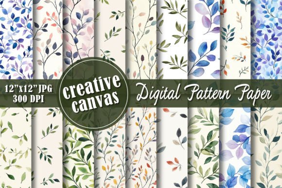 Watercolor Leaf Digital Paper Bundle