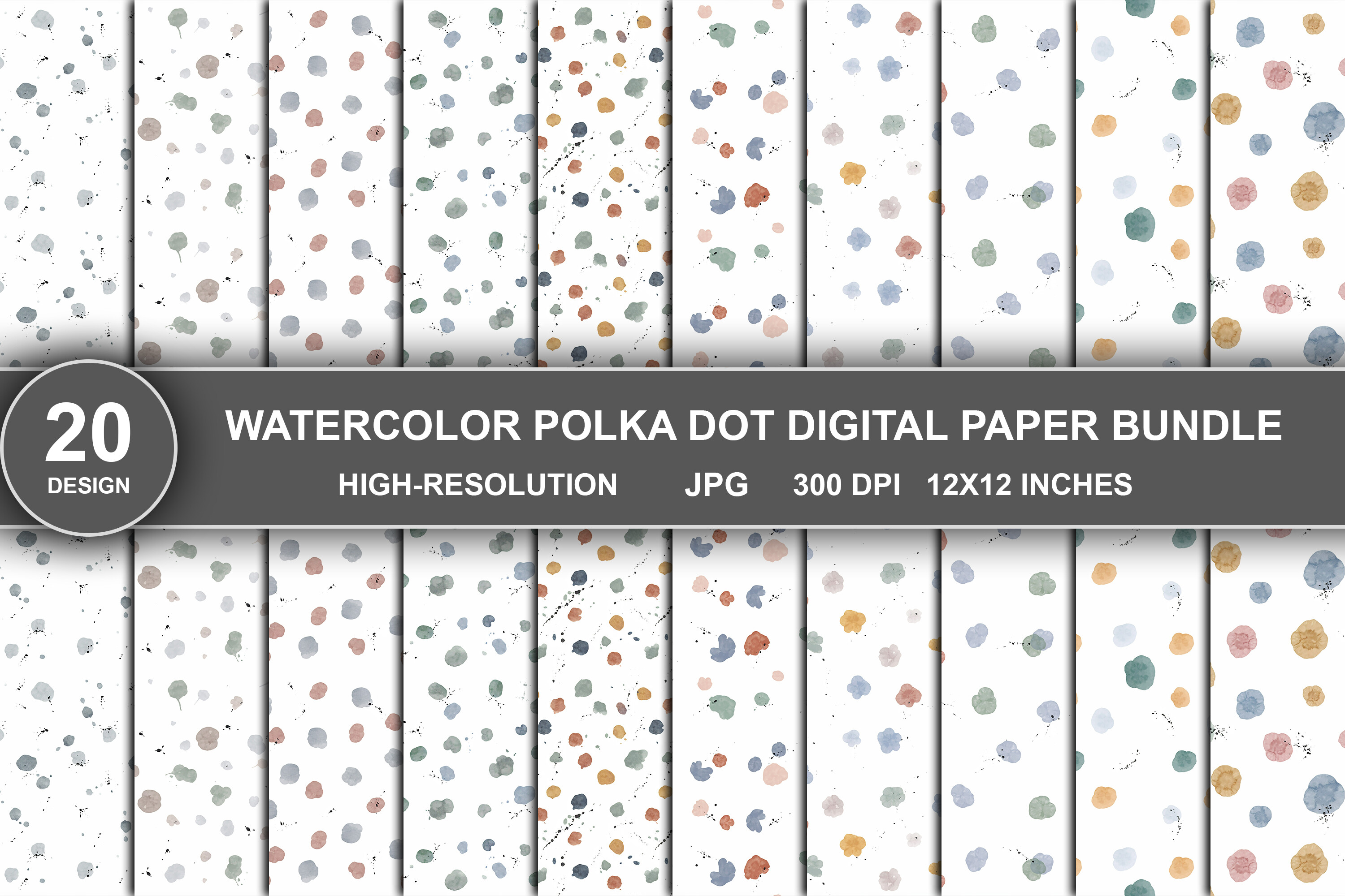 Watercolor Polka Dot Digital Papers