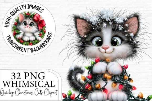 Whimsical Christmas Cats Clipart PNG
