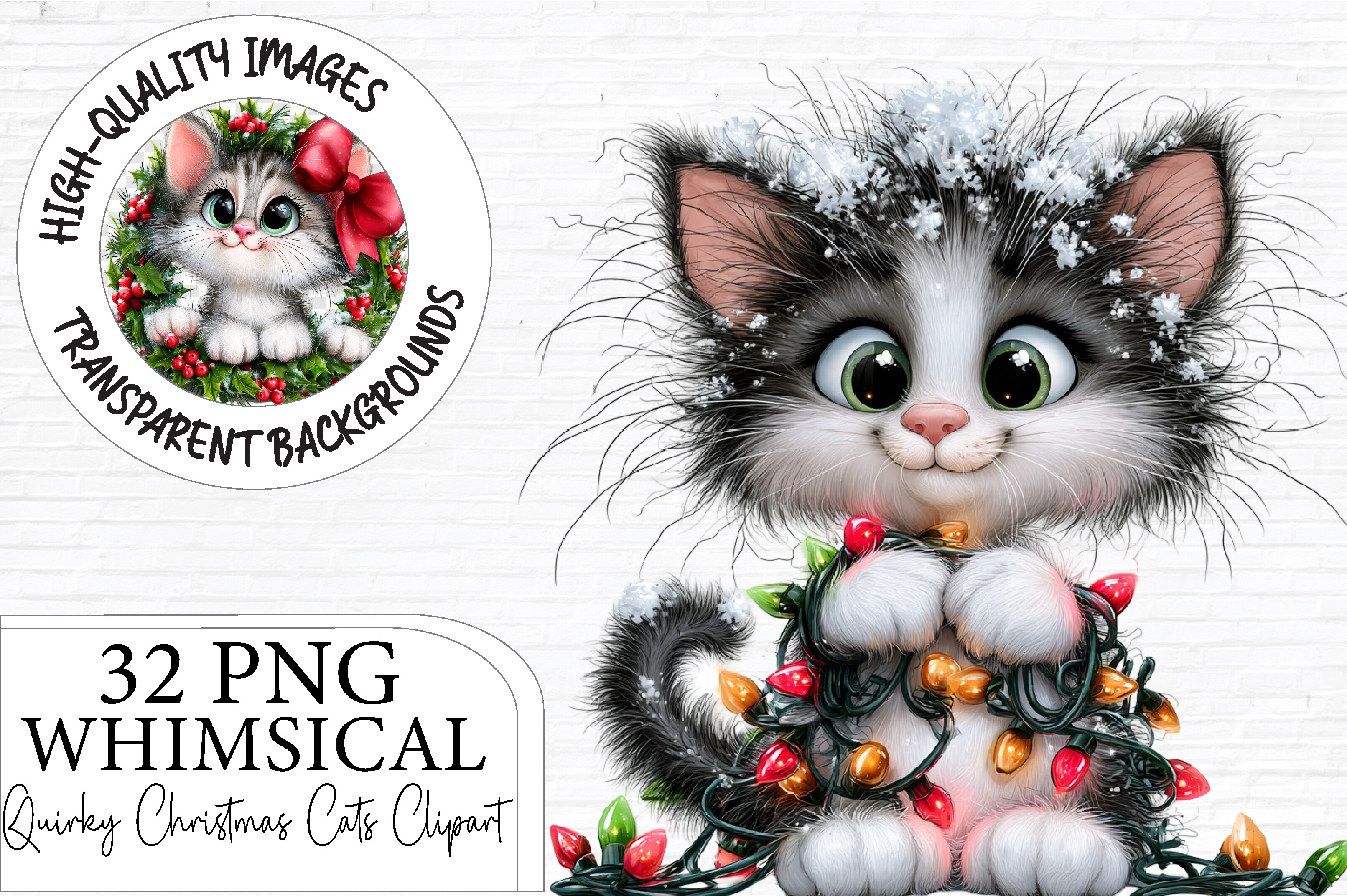 Whimsical Christmas Cats Clipart PNG