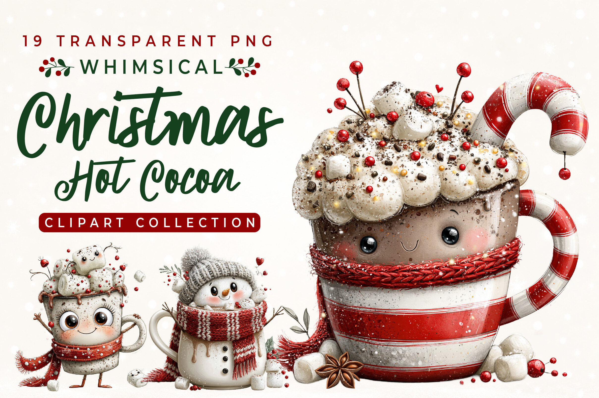 Whimsical Christmas Hot Cocoa Clipart