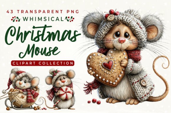 Whimsical Christmas Mouse Clipart