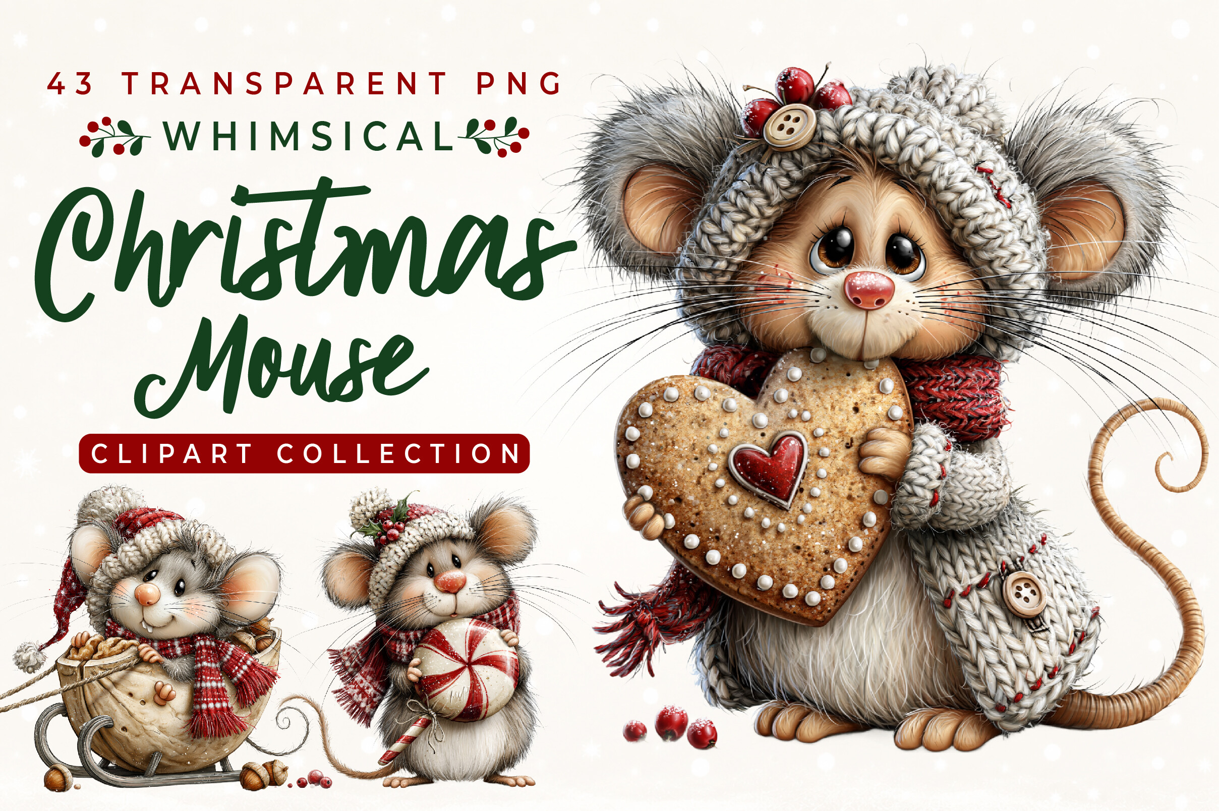 Whimsical Christmas Mouse Clipart