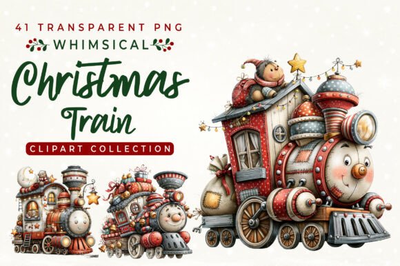 Whimsical Christmas Train Clipart