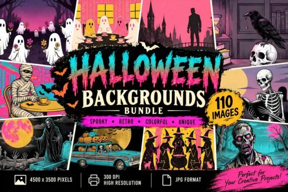 110 Retro Halloween Backgrounds Bundle
