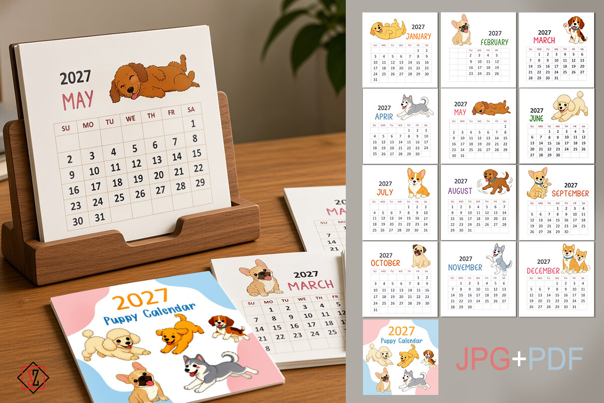 2027 "Cute Puppies" Desk Calendar