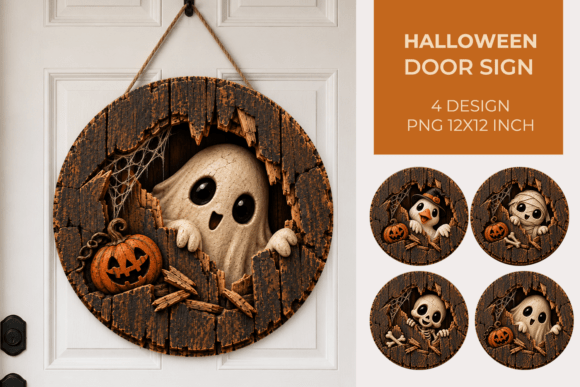 3D Halloween Round Door Sign PNG