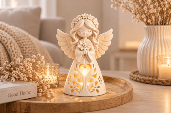 3D Print Floral Angel Candle Holder STL – Tealight Digital Download - Image 2