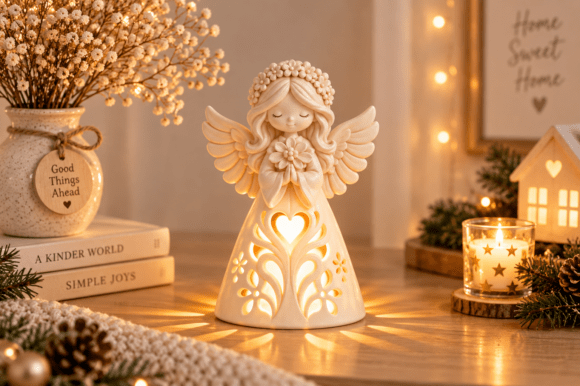 3D Print Floral Angel Candle Holder STL – Tealight Digital Download - Image 5