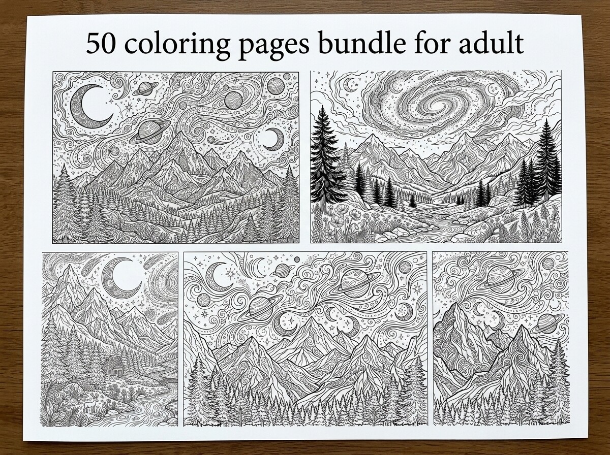 50 Cosmic Mountain Landscape Coloring