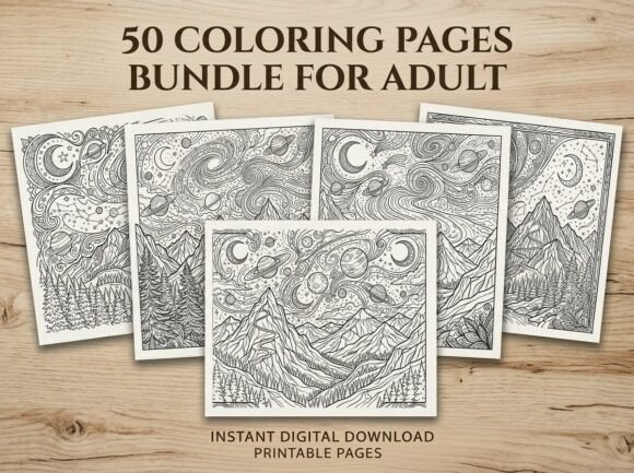 50 Cosmic Mountain Landscape Coloring