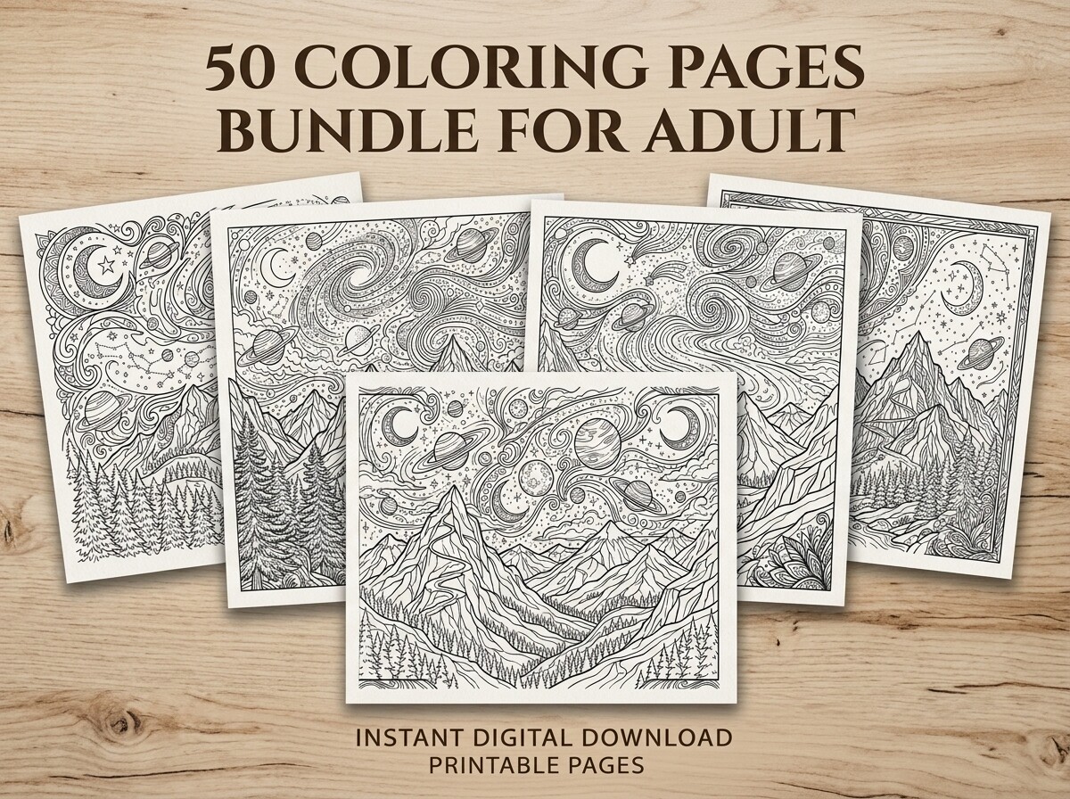 50 Cosmic Mountain Landscape Coloring