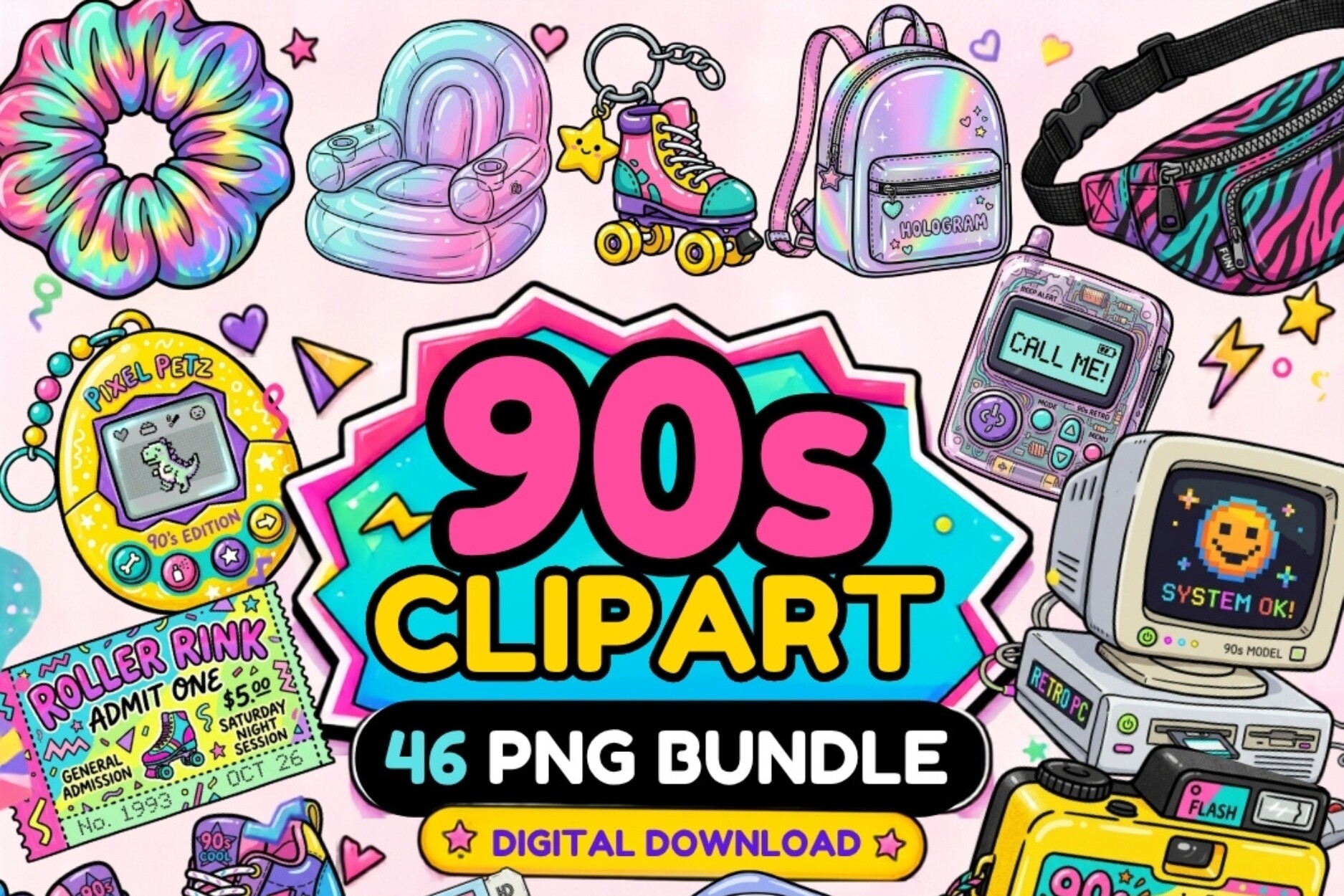 90s Clipart Bundle – 46 Retro Nostalgia
