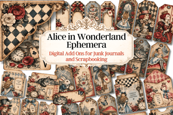 Alice Wonderland Junk Journal Ephemera