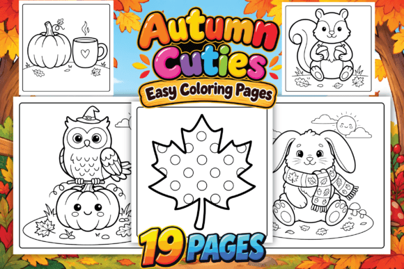 Autumn Cuties Easy Coloring Pages
