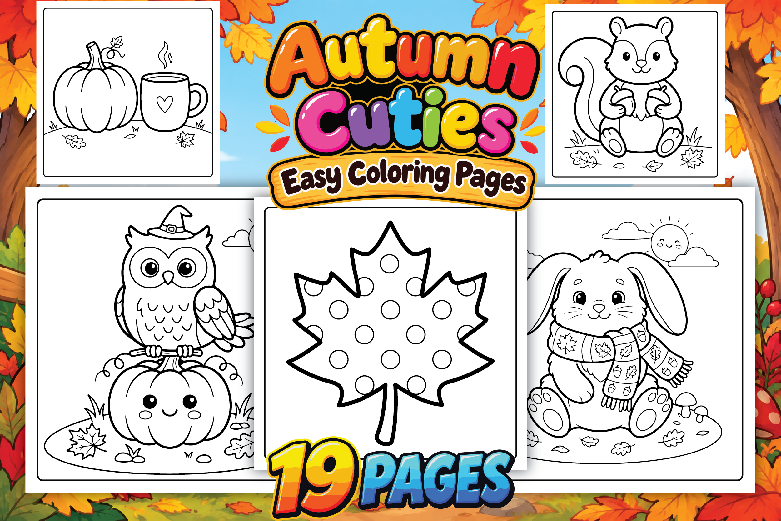 Autumn Cuties Easy Coloring Pages