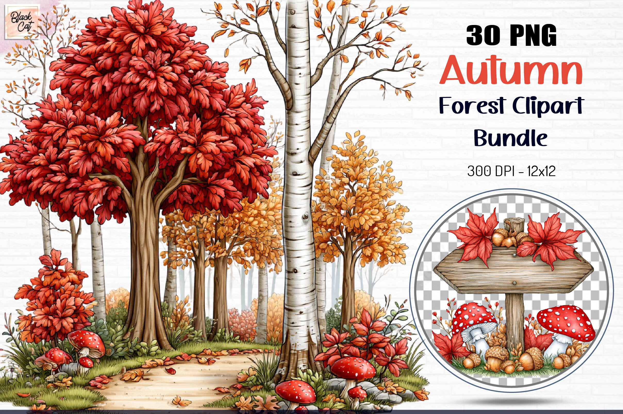 Autumn Forest Clipart Bundle PNG