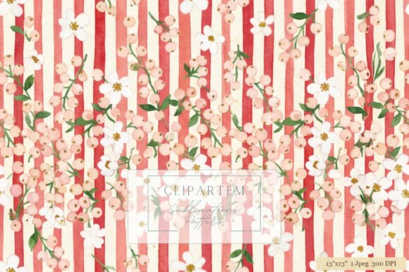 Berry Floral Stripe Watercolor Pattern