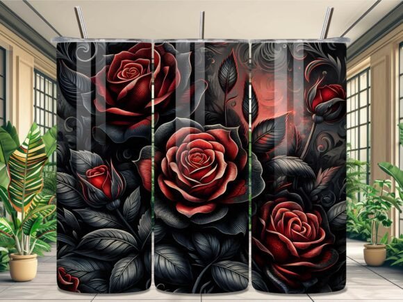 Black Red Elegant Rose Tumbler Wrap