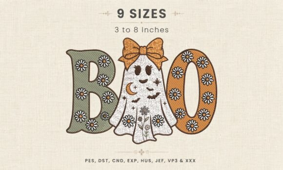 Boo Ghost Daisy Floral Bow DST Design