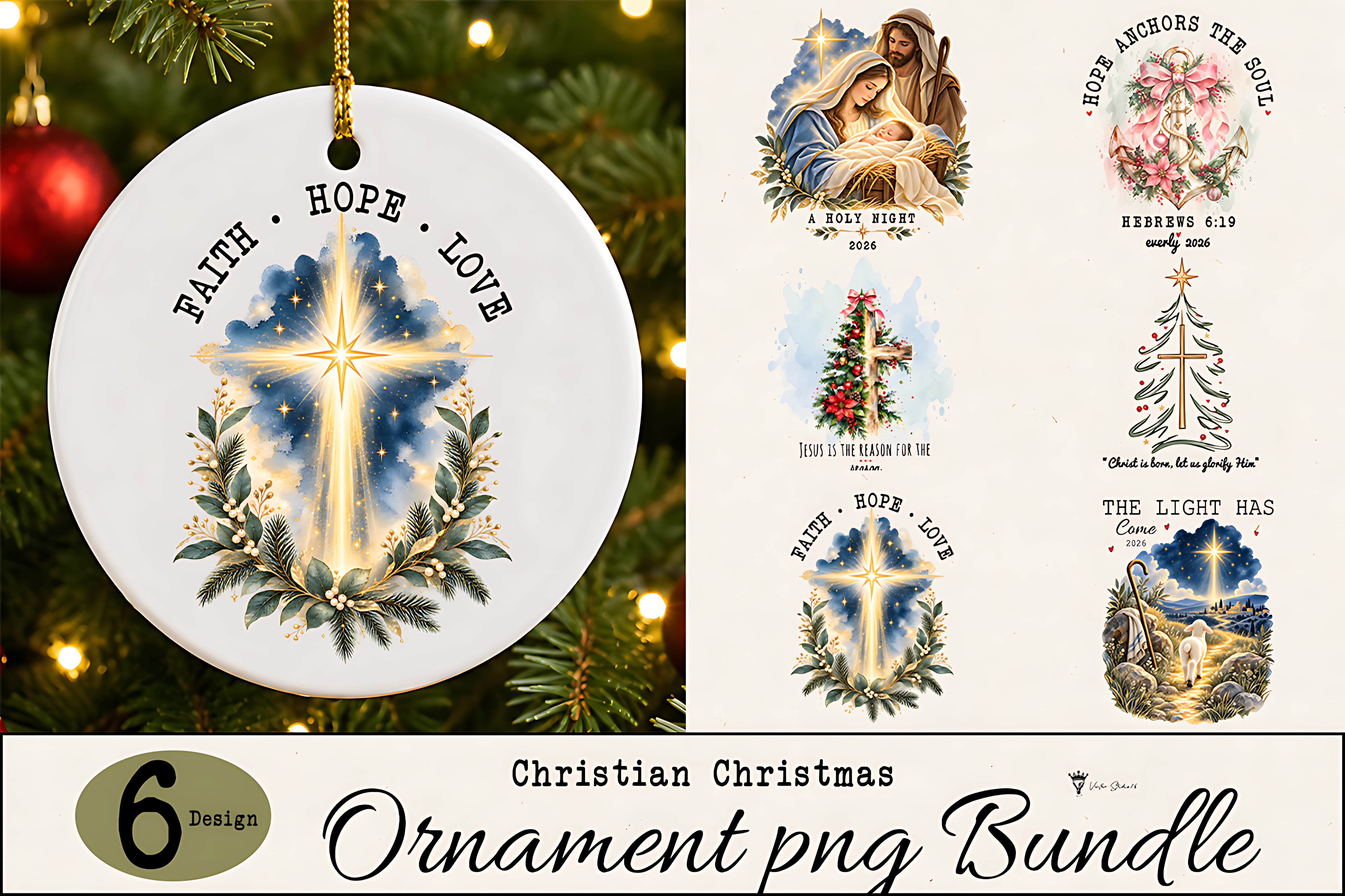 Christian Christmas Ornament PNG Bundle