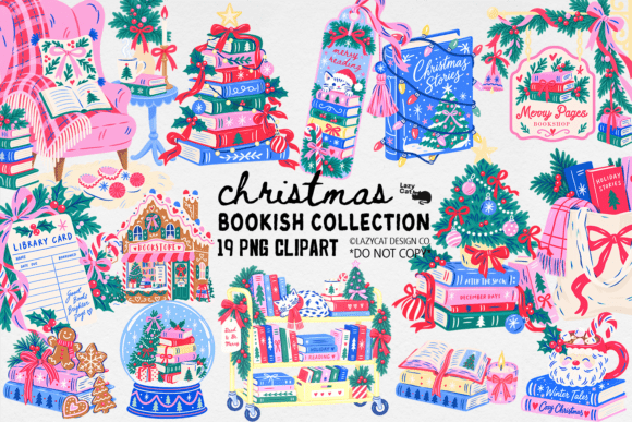 Christmas Bookish PNG Clipart Bundle