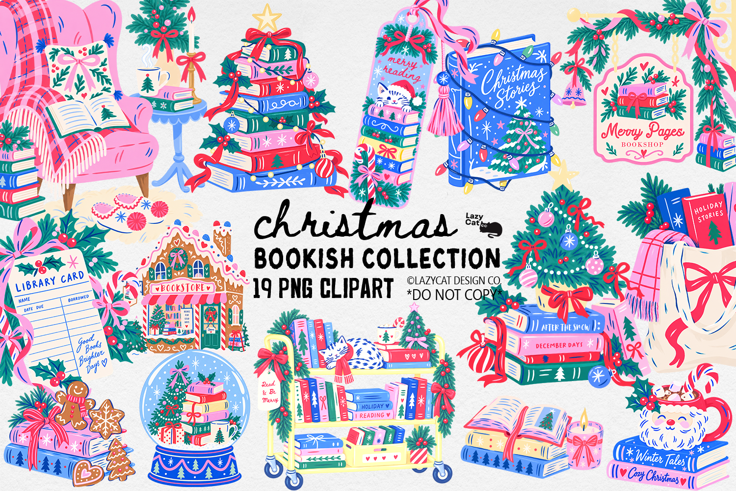 Christmas Bookish PNG Clipart Bundle