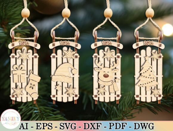 Christmas Sled Ornament SVG Bundle