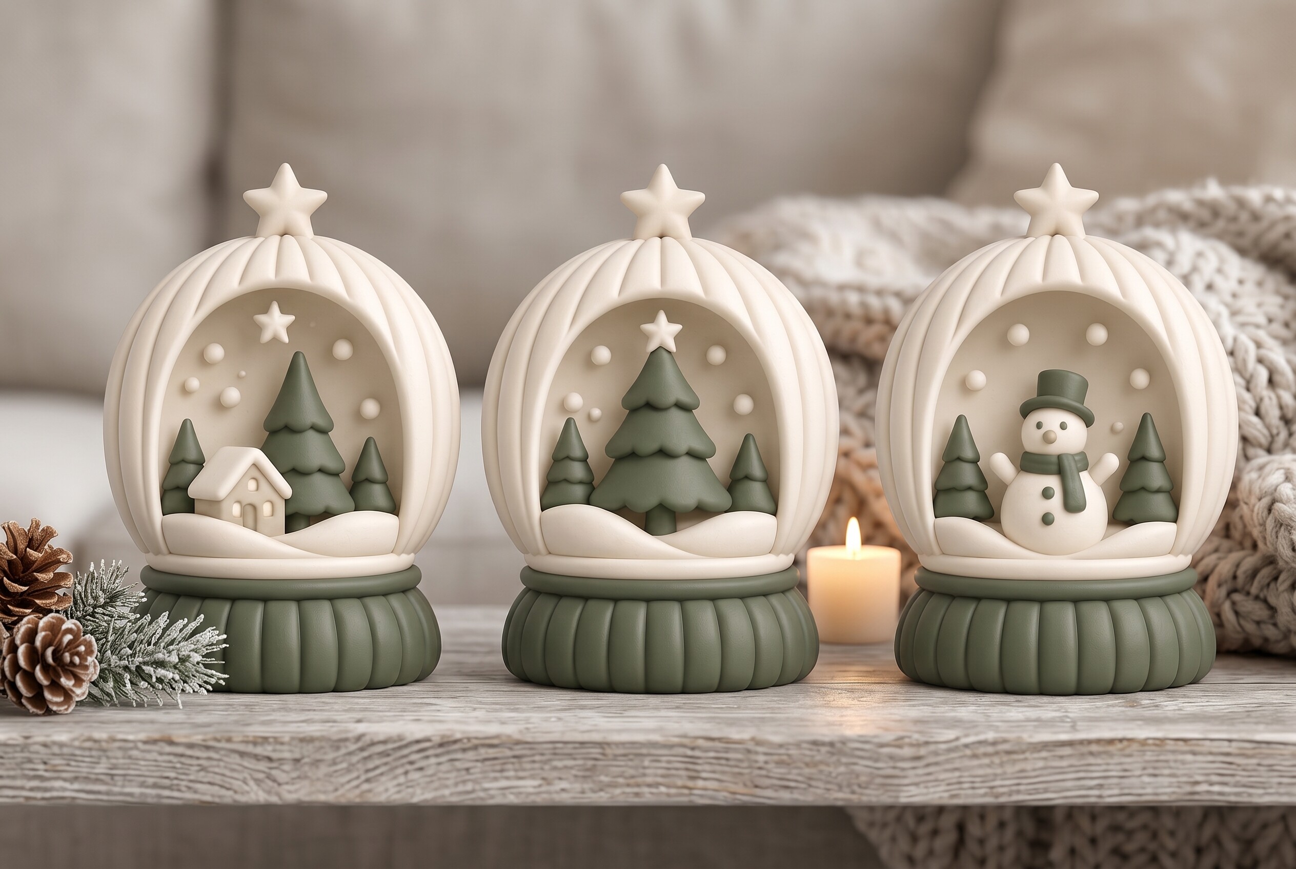 Christmas Snow Globe Decor Trio STL Set – 3 Holiday 3D Print Models - Image 3