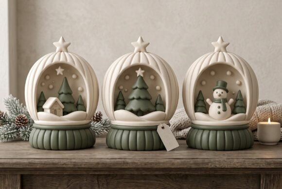 Christmas Snow Globe Decor Trio STL Set – 3 Holiday 3D Print Models - Image 2