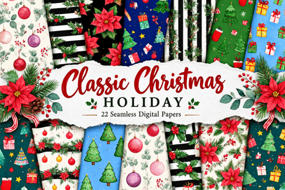 Classic Christmas Holiday Digital Papers