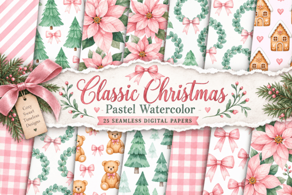 Classic Christmas Pastel Watercolor