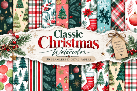 Classic Christmas Watercolor Pattern