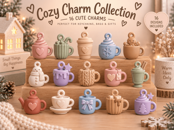 Cozy Drink Charms STL Bundle – 15 Cute Mug & Warm Drink 3D Print Files - Image 2