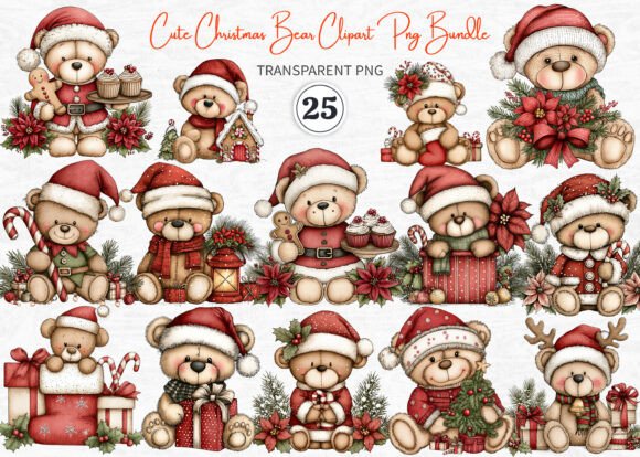 Cute Christmas Bear Clipart PNG