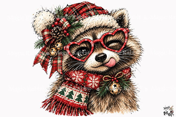 Cute Raccoon Christmas PNG