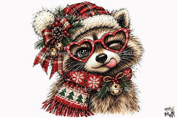 Cute Raccoon Christmas PNG