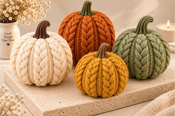 Decorative Autumn Pumpkins 3D STL - Set of 4 Braided Fall Pumpkin Models - Image 1