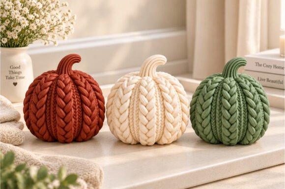 Decorative Autumn Pumpkins 3D STL - Set of 4 Braided Fall Pumpkin Models - Image 2