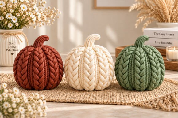 Decorative Autumn Pumpkins 3D STL - Set of 4 Braided Fall Pumpkin Models - Image 3