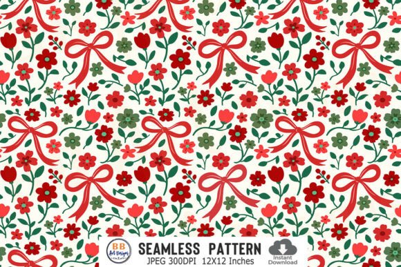 Floral Christmas Pattern Xmas Flower Bow