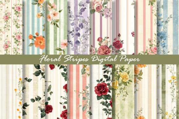 Floral Stripes Digital Paper