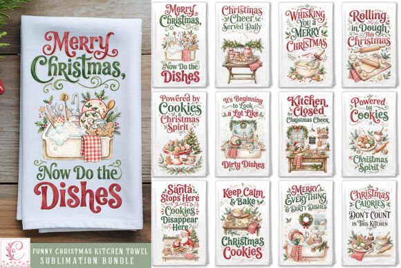 Funny Christmas Kitchen Towel PNG Bundle